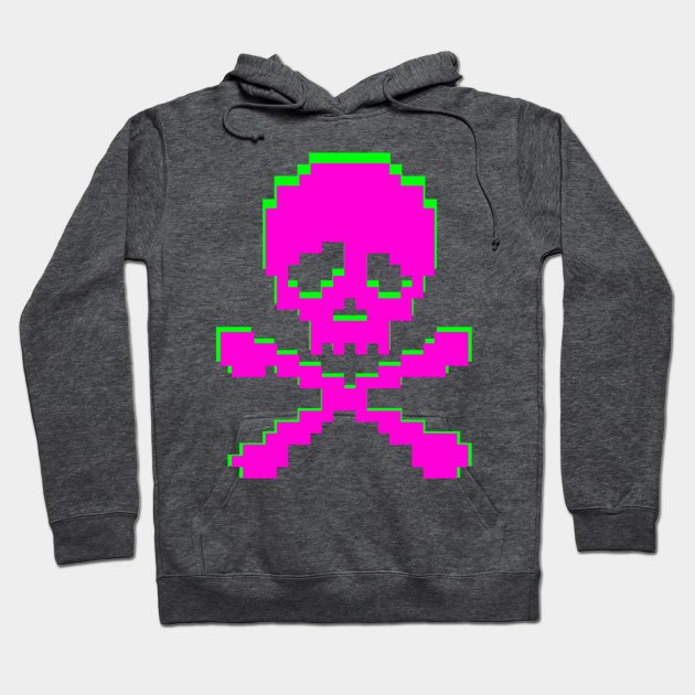 Neon Pink Green Skull crossbones Hoodie by TommySniderArt